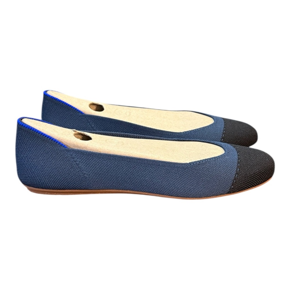 Rothy's The Square Flat Shoe Starling Blue Black Cap Toe Women’s Size 8